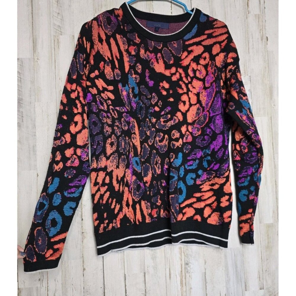 Black Multicolor Animal-Print Crewneck Sweater